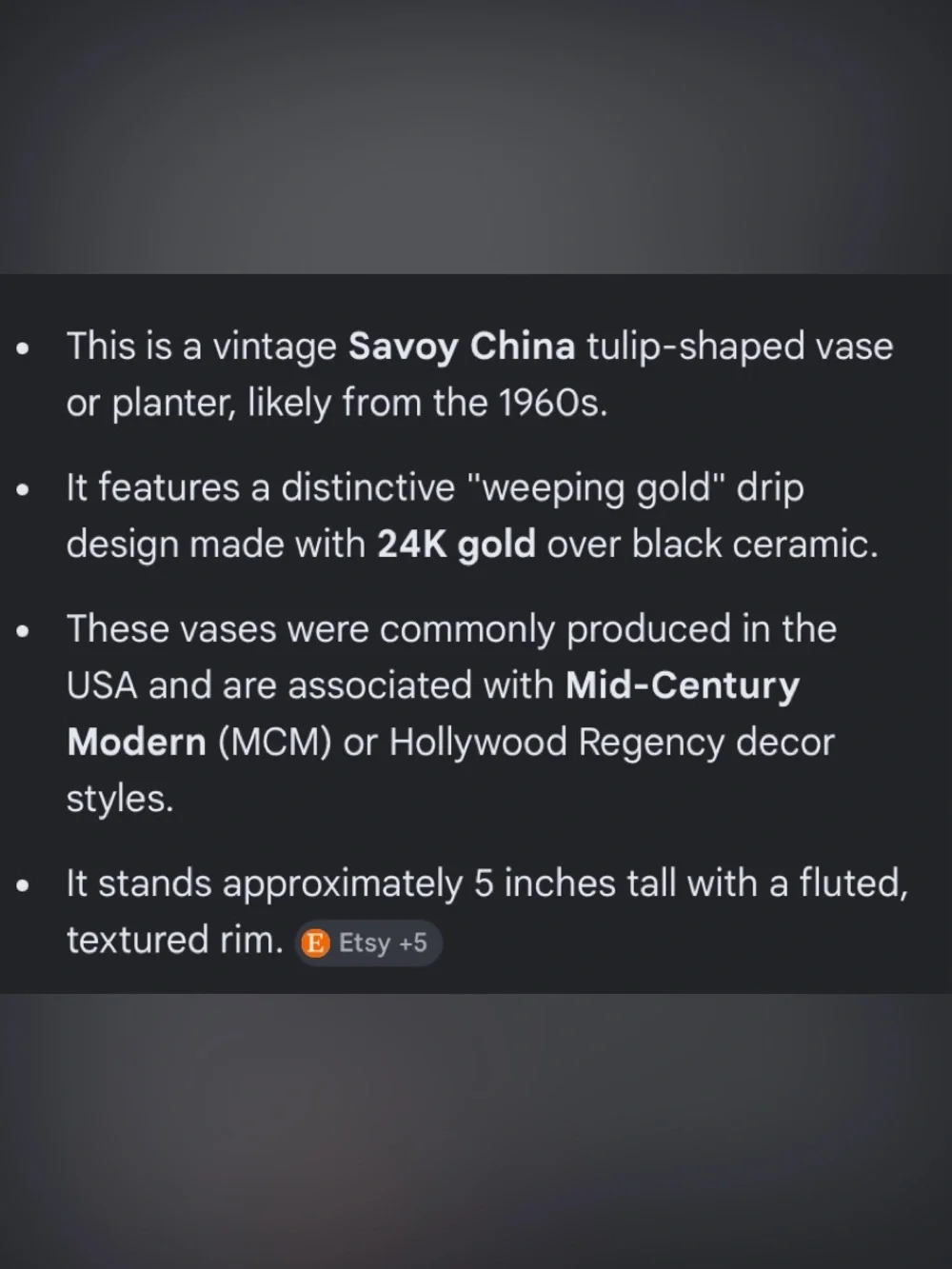 VTG 60s SAVOY Weeping 24K GOLD Tulip Vase’ - Picture 9 of 9